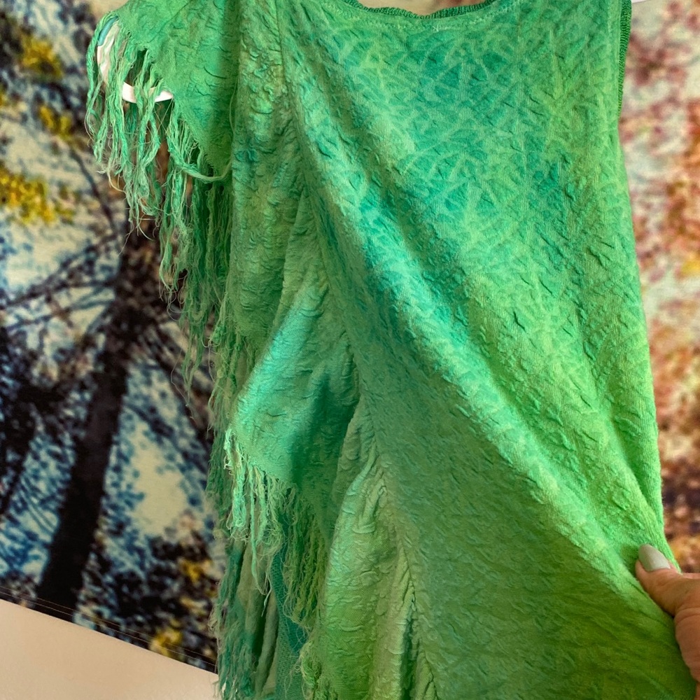 Free People green/Teal sleeveless hi low Fringe Tunic like new - Picture 12 of 15
